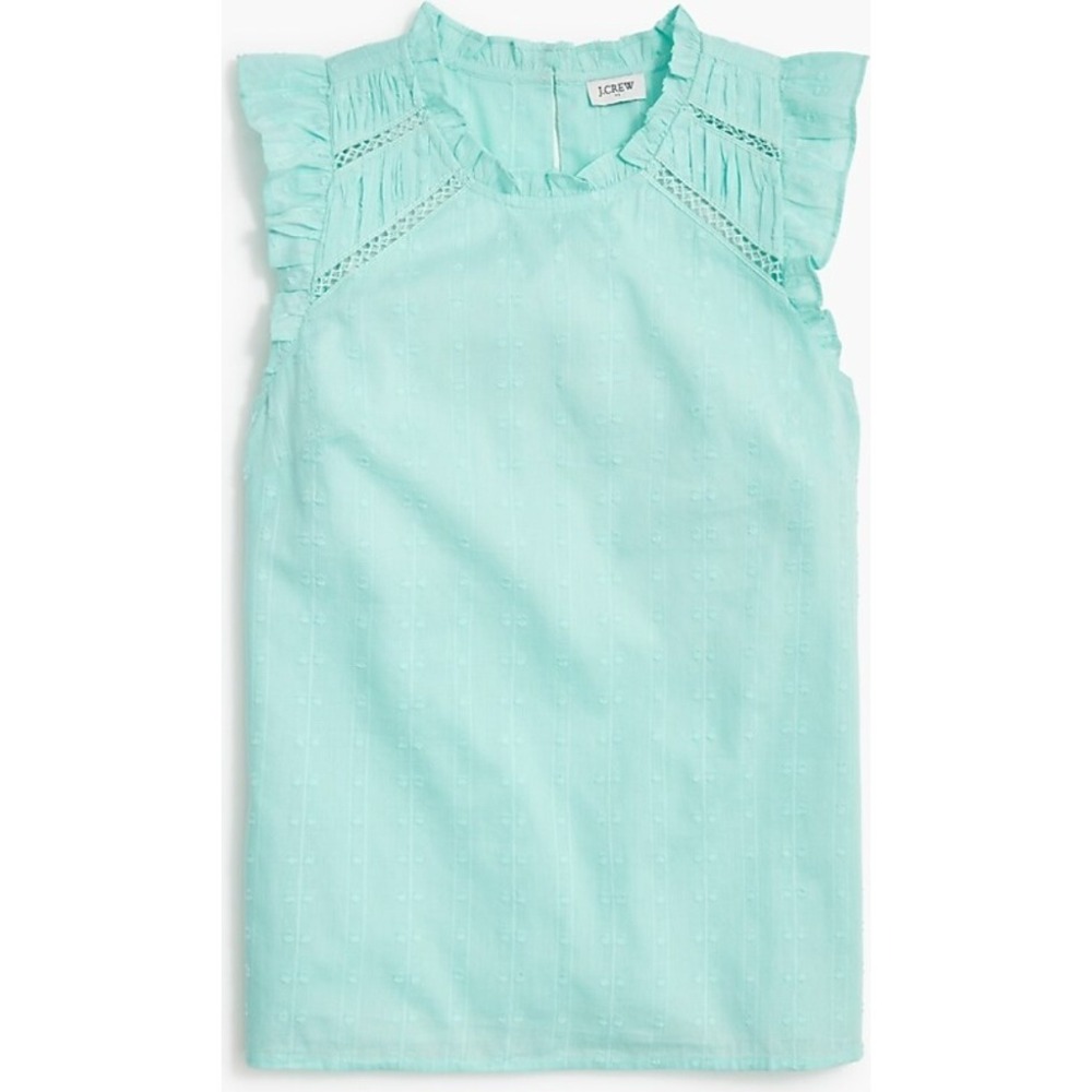J. Crew Womens Top XS Sleeveless Ruffle Trim Eyelet Aqua Blue Blouse NWT